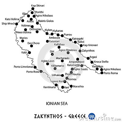 Island of Zakinthos in Greece map on white background Vector Illustration