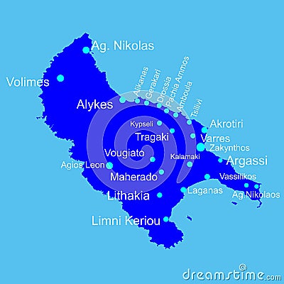 Island of Zakinthos Zakynthos in Greece vector map silhouette. Cartoon Illustration
