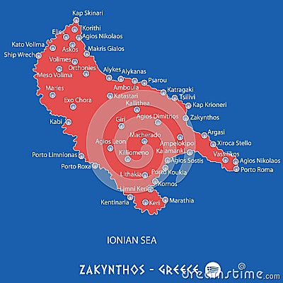 Island of zakynthos in greece red map illustration Vector Illustration