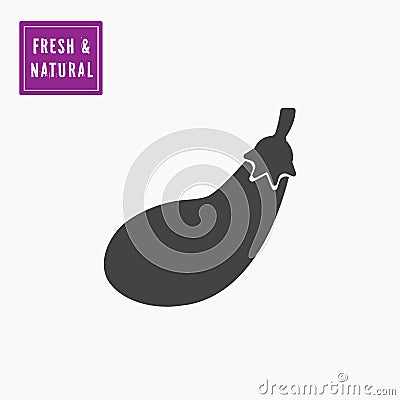 Black eggplant, aubergine icon with label. Vector Illustration