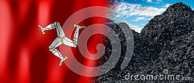 Isle of Man - country flag and pile of coal Cartoon Illustration