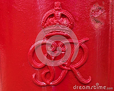 George VI Royal Cypher on a Red Post Box in the UK Editorial Stock Photo