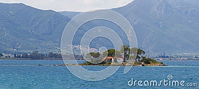 Islet Daskalio at Poros island Stock Photo