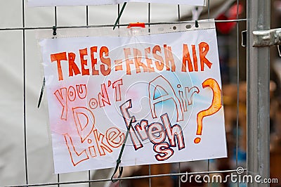 ISLINGTON, LONDON, ENGLAND- 18 November 2021: Save Our Trees protest poster at Dixon Clark Court Editorial Stock Photo