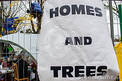 ISLINGTON, LONDON, ENGLAND- 18 November 2020: Save Our Trees protesters at Dixon Clark Court, protesting against the destruction Editorial Stock Photo