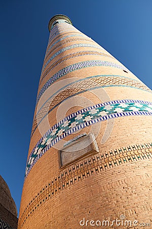 Islom Hoja Minaret in Khiva Stock Photo