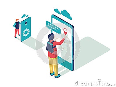 Online study, work, cloud servers, computer technology, search engines Vector Illustration