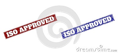 ISO APPROVED Blue and Red Rectangle Stamps with Grunge Textures Vector Illustration