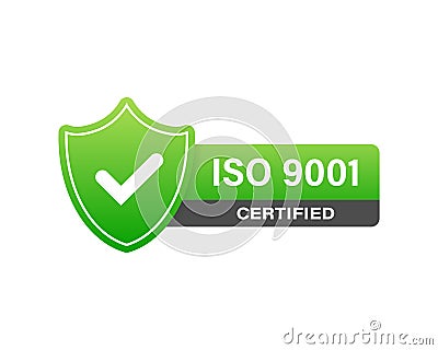 ISO 9001 Certified badge, icon. Certification stamp. Flat design vector. Vector Illustration