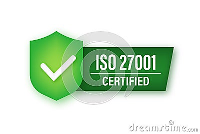 ISO 27001 Certified badge neon icon. Certification stamp. Vector stock illustration. Vector Illustration