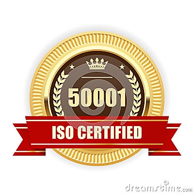 ISO 50001 certified medal - Energy management Vector Illustration