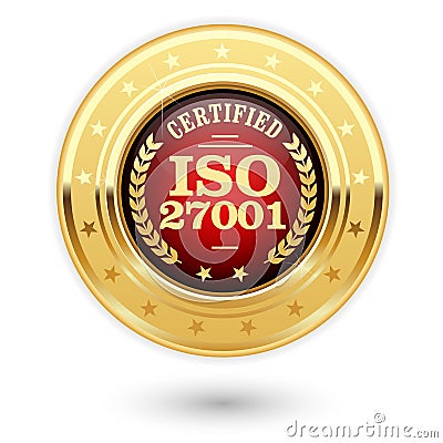 ISO 27001 certified medal - Information security management Vector Illustration