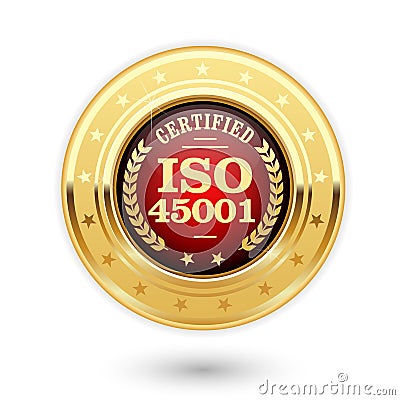 ISO 45001 certified medal - occupational health and safety Vector Illustration