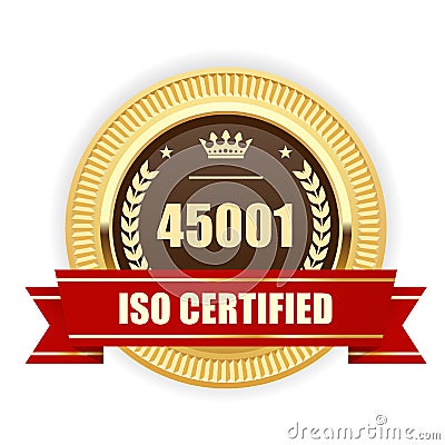 ISO 45001 certified medal - Occupational health and safety Vector Illustration