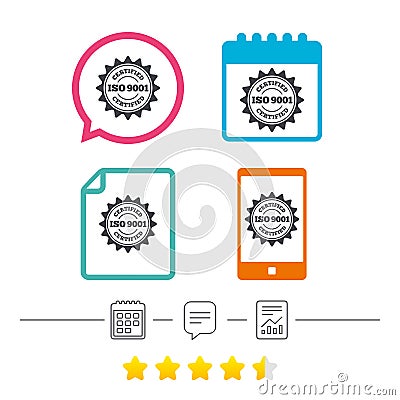 ISO 9001 certified sign. Certification stamp. Vector Illustration