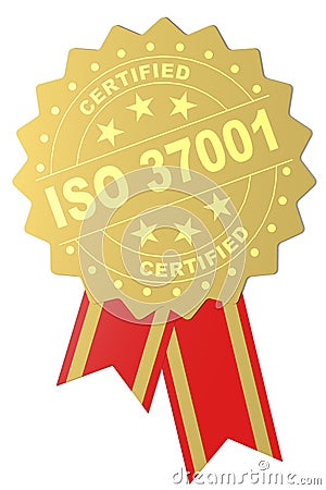 ISO 37001 certified word on golden seal Stock Photo