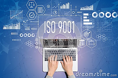 ISO 9001 concept with person using laptop Stock Photo