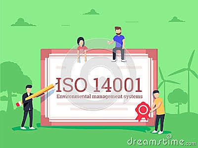 ISO 14001 environmental management system certification standard compliance Vector Illustration