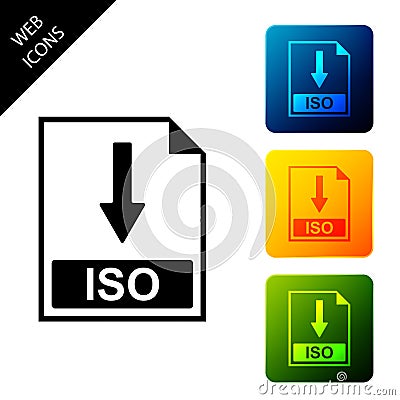 ISO file document icon. Download ISO button icon isolated. Set icons colorful square buttons Vector Illustration