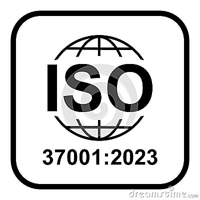 Iso 37001 2023 icon. Anti-Bribery Management Systems. Standard quality symbol. Vector button sign isolated on white background Vector Illustration