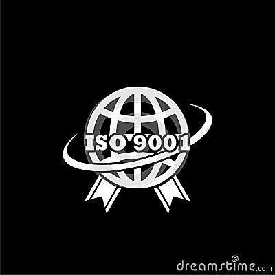 ISO 9001 icon isolated on black background Vector Illustration