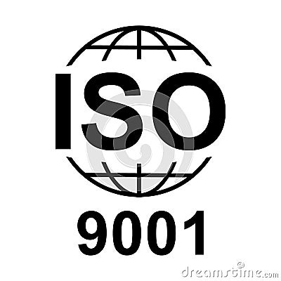 Iso 9001 icon. Standard quality symbol. Vector button isolated on black background Vector Illustration