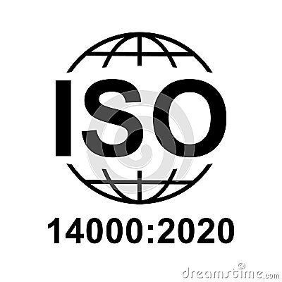Iso 14000:2020 icon. Standard quality symbol. Vector button isolated on black background Vector Illustration