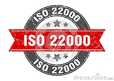 iso 22000 round stamp with ribbon. label sign Vector Illustration