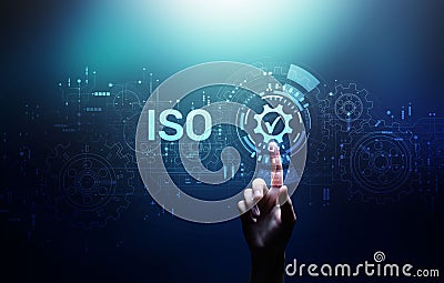 ISO Standard certification standardisation quality control concept on screen. Stock Photo