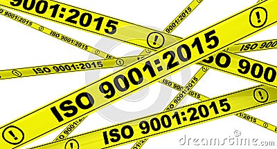 ISO 9001:2015. Yellow warning tapes Stock Photo