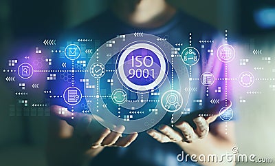 ISO 9001 with young man Stock Photo