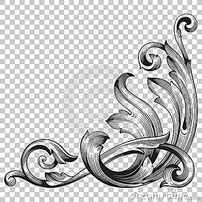 Isolate corner ornament in baroque style Vector Illustration