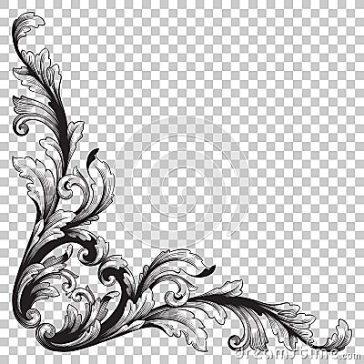 Isolate corner ornament in baroque style Vector Illustration