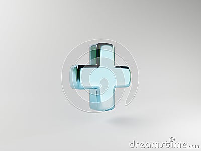 Isolate of glossy blue plus sign on white background for positive thinking mindset of personal development benefit and health Stock Photo