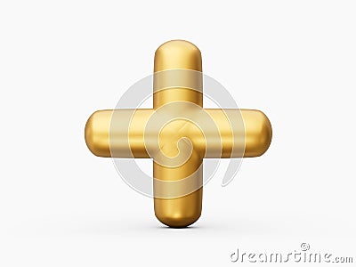 Isolate of Golden plus sign on white background positive symbol 3d Illustration Stock Photo