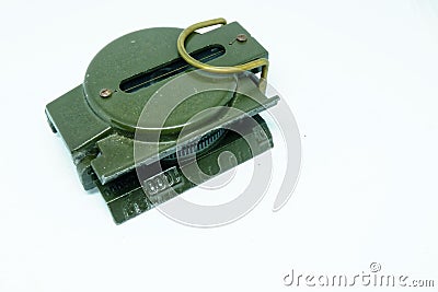 The isolate green military compass Portable to walk,Distance and Stock Photo