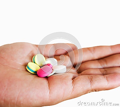 Isolate group of medicine or pill on hand on white background Stock Photo