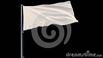 Isolate White flag on a flagpole fluttering in the wind on a black background, 3d rendering. Stock Photo