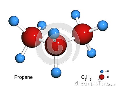 Isolated 3D model of a molecule of propane Stock Photo