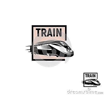 Isolated abstract black color train in pink square logo on white background, monochrome modern railway transport Vector Illustration