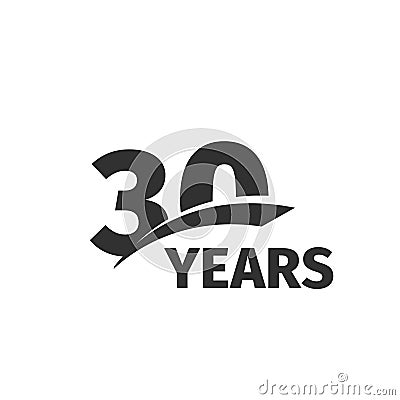 Isolated abstract black 30th anniversary logo on white background. 30 number logotype. Thirty years jubilee celebration Vector Illustration
