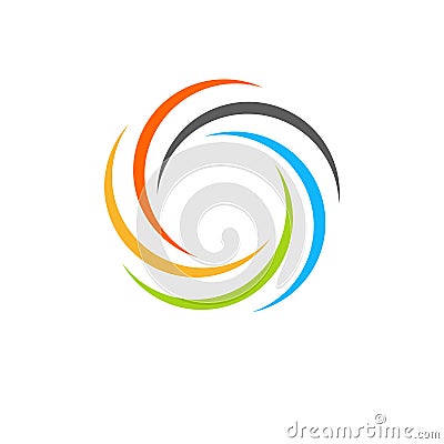 Isolated abstract colorful circular sun logo. Round shape rainbow logotype. Swirl, tornado and hurricane icon. Spining Vector Illustration