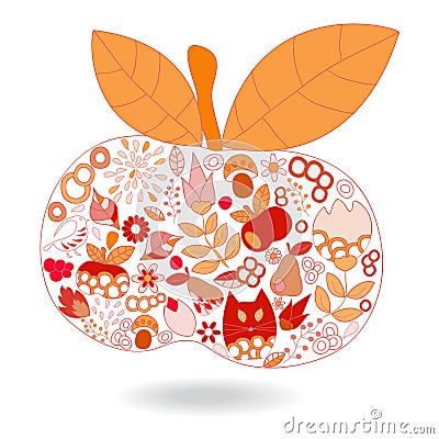 Isolated abstract doole apple. illustration. autumn backg Vector Illustration