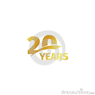 Isolated abstract golden 20th anniversary logo on white background. 20 number logotype. Twenty years jubilee celebration Vector Illustration