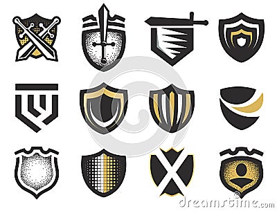 Isolated abstract medieval shields logos set, coat of arms logotypes collection on white background vector illustration Vector Illustration