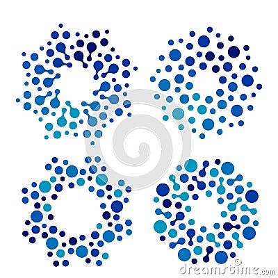 Isolated abstract round shape blue color logo set, dotted logotype collection, water element vector illustration on Vector Illustration