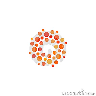 Isolated abstract round shape orange and red color logo, dotted stylized sun logotype on white background vector Vector Illustration