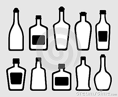 Isolated alcohol bottles set Vector Illustration