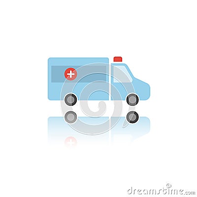 Isolated ambulance color icon with reflection Cartoon Illustration