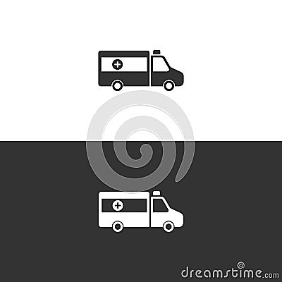 Isolated ambulance icon on black and white background Cartoon Illustration